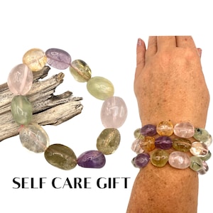 CRYSTAL BRACELET For Self Care. Amethyst, Rose Quartz, Smoky Quartz, Prehnite, Citrine, Clear Quartz. Handmade Jewelry, Gift for Her #R