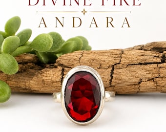 Andara Ring Sterling Silver Sz 6. Authentic Red Divne Fire Mt Shasta Crystal Jewelry #1225