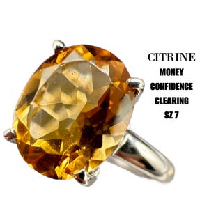 Citrine Crystal Ring Natural Citrine, Silver Ring Jewelry GIft for her. Support Crystals Good Luck Metaphysical Spiritual GIft SZ 7 #914