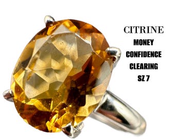 Citrine Crystal Ring Natural Citrine, Silver Ring Jewelry GIft for her. Support Crystals Good Luck Metaphysical Spiritual GIft SZ 7 #914