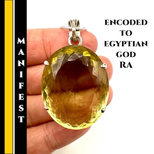 Citrine Crystal Necklace Silver Jewelry Encoded to Ra for Manifestation and Protection. Spiritual Necklace Statement Gift For Her #2213