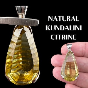 Citrine Crystal Necklace RARE KUNDALINI QUARTZ.Natural Citrine For Manifestation Silver Necklace Gift for her. Men&#39;s Necklace, Support #1990