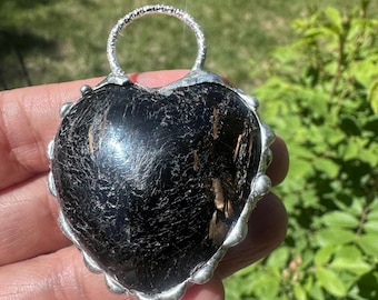 Nuummite Heart Necklace in Silver Rare Sorcerers Stone Greenland Nuummite Protection Necklace, Advanced Stone #1325