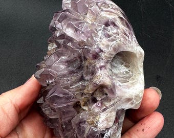 Amethyst Crystal Skull With Smoky Quartz Cluster | Large Crystal Skull Carving 634 Grams | Protection Crystal Gift #536