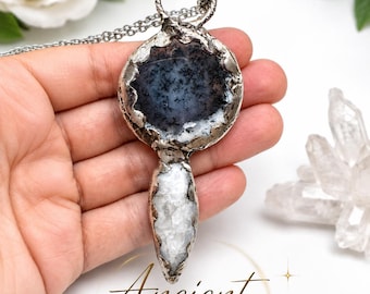 Merlinite Necklace, Moonstone Crystal Necklace, Witch Necklace, Shaman Jewelry, Divination Stone, Moon Magic Pendant #1209