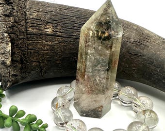 Shamanic Dream Quartz Tower And Bracelet Set Lodolite Crystal Gift For Shadow Work #457