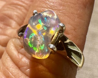 Ethiopian Opal Ring, Solid Sterling Silver, Spiritual Awakening Jewelry, October Birthstone Ring Size 8, Crystal Gift for Her #1753