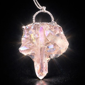 Angel Aura Crystal Necklace Lemurian Cluster Pendant Archangel Michael Vortex Blessed Angelic Protection Jewelry #878