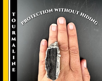 Black Tourmaline Ring Raw Crystal Protection Adjustable Ring for Empath Energy Clearing G#542
