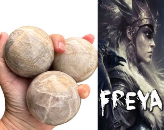 Sfera di cristallo di pietra di luna codificata per FREYA da uno sciamano norreno! DEA DELLA MAGIA/Donne, 60 mm #553