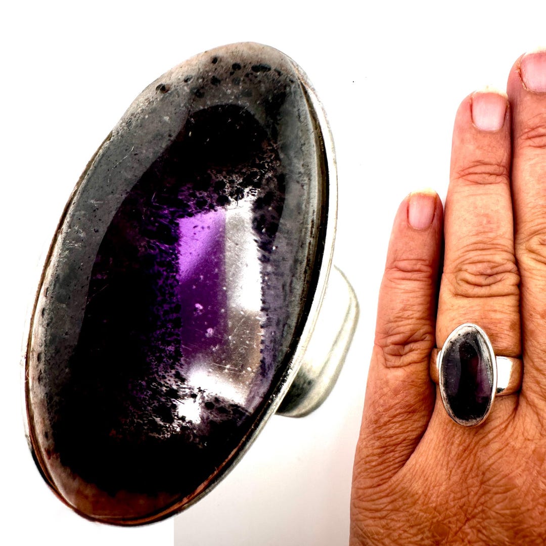 AURALITE AMETHYST CRYSTAL Ring Sz 8 Silver Ring Boost Intuition/self ...