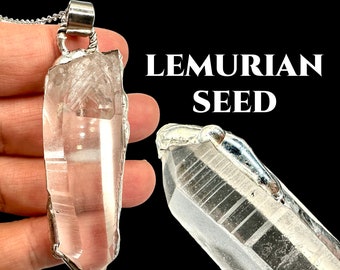 LEMURIAN SEED QUARTZ Crystal Necklace. Handmade Jewelry With Silver Necklace. Get Healings/Downloads. Mens Necklace, Gift for Mom #2036