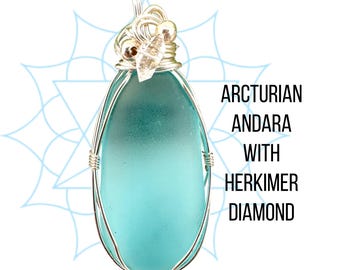 Collar Andara para Semillas Estelares Arcturianas con Diamante Herkimer, Andara Azul Auténtica del Monte Shasta, Joyería de Plata #2219