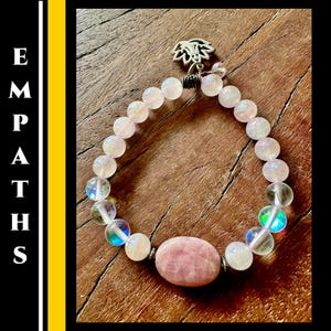 Empath Protection Crystal Bracelet Set with Thulite, Mystic Aura, Rose Aura, Lotus Flower Charm. #R image 1