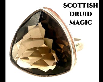 Smoky Quartz Ring Cairngorm Crystal from Scotland Druid Symbolism Silver Ring Rare Scottish Quartz Jewelry Gift for Her or Him #2318