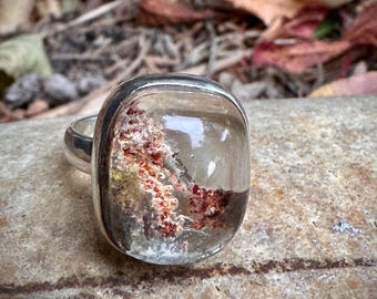 Shamanic Dream Quartz Ring, Sterling Silver Size 7, Lodolite for Dreamwork, Third Eye Vision and Spiritual Journeying, Custom Blessing #102