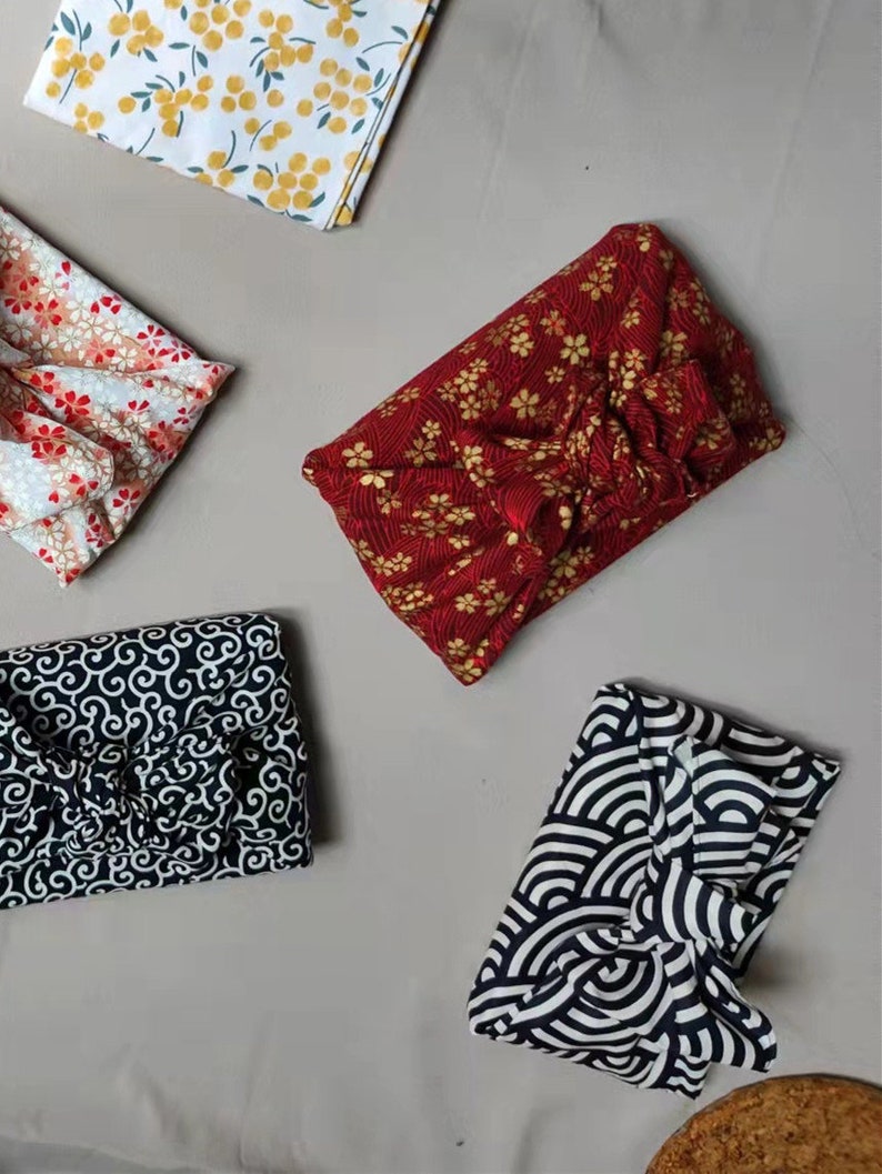 Furoshiki cotton printed Japanese traditional pattern, gift wrap. Japanese packaging image 3