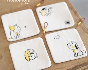 Set of 4 Dog Coaster Embroidery kit, Tutorial in English and French,  Art Gift DIY, Creative DIY, Craft Kit, starter kit, animal embroidery