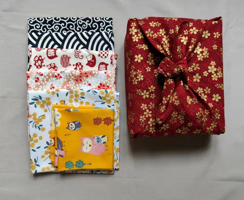 Furoshiki katoen bedrukt Japans traditioneel patroon, cadeauverpakking. Japanse verpakking afbeelding 4