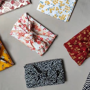 Furoshiki cotton printed Japanese traditional pattern, gift wrap. Japanese packaging