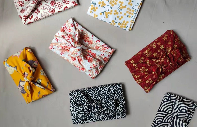 Furoshiki cotton printed Japanese traditional pattern, gift wrap. Japanese packaging image 1