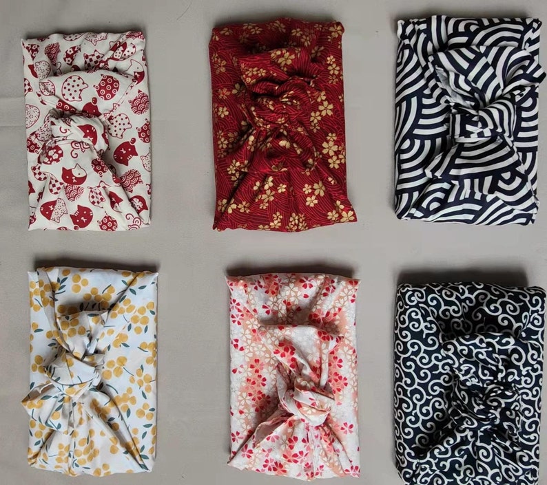 Furoshiki cotton printed Japanese traditional pattern, gift wrap. Japanese packaging image 7