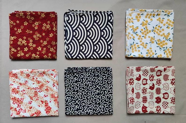Patrón tradicional japonés estampado en algodón Furoshiki, papel de regalo. embalaje japonés imagen 5