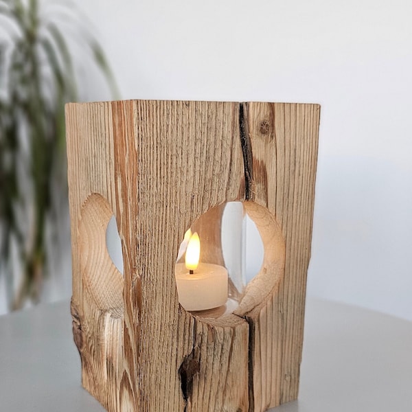 Altholz Kerzenhalter | Windlicht Holzdeko | Frühlingsdekoration | Geschenk aus Holz | Landhauseinrichtung | rustikale Tischdekoration Unikat