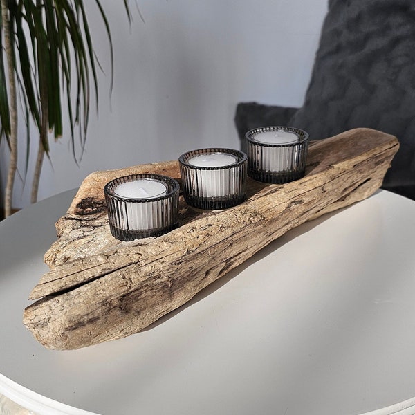 Treibholz Teelichthalter | Treibholzdeko | Windlicht Vintage | Geschenkidee | rustikale Tischdekoration Holz Kerzenhalter | schöner wohnen