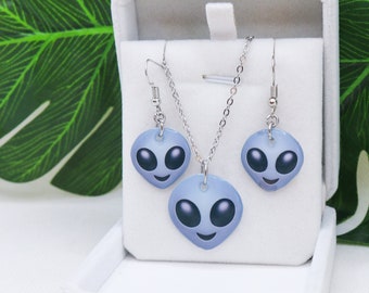 Alien Emoji necklace and earrings