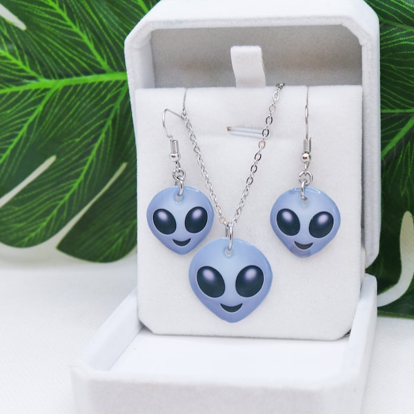 Alien Emoji necklace and earrings