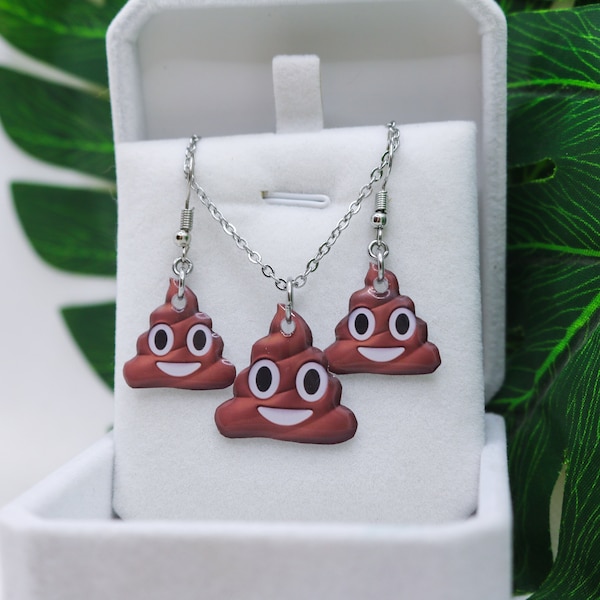 Poop emoji necklace and earrings