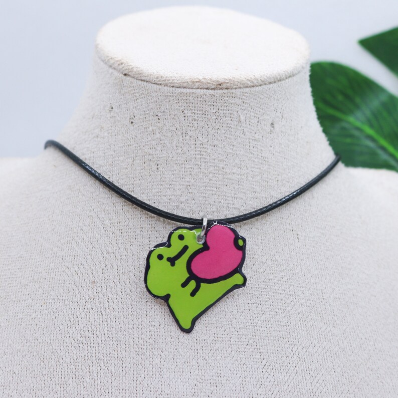 Cute Frog Necklace With Little Heart, Handmade Etsy