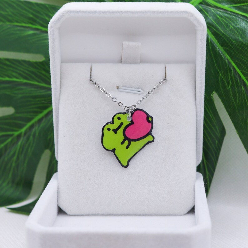 Cute Frog Necklace With Little Heart, Handmade Etsy