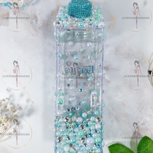 Teal color bottle, milk carton bottle, mint color bottle, turquoise bottle, designer water bottle, designer,  bottle for gift, bling bottle