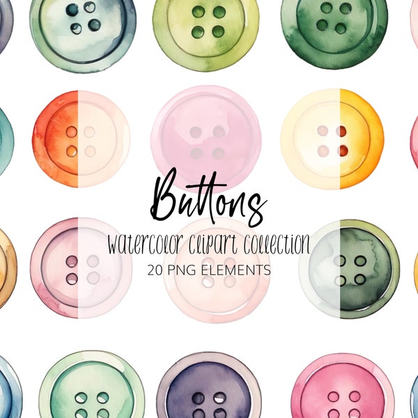 Watercolor Buttons Clipart Set - PNG - Instant download