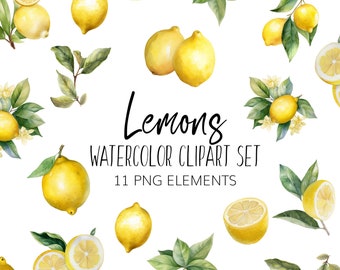 Watercolor Lemon Clipart - PNG - Instant download