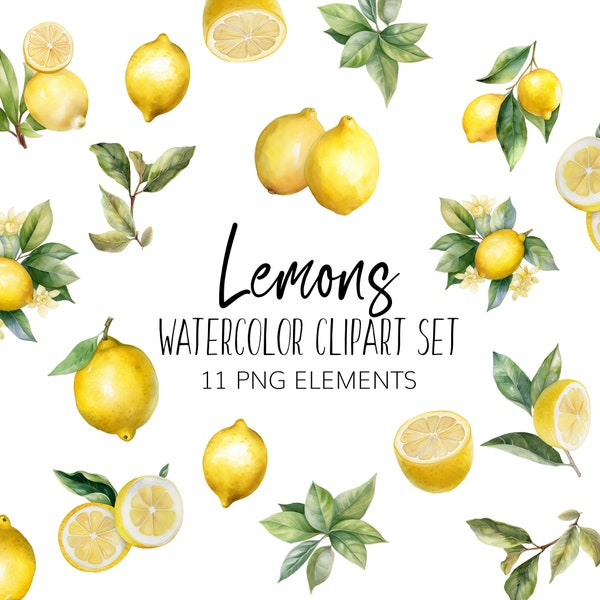 Watercolor Lemon Clipart - PNG - Instant download