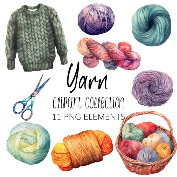 Yarn Watercolor Clipart Set - PNG - Instant download