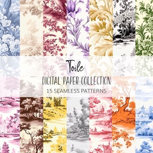 Toile Digital Paper Set, Seamless Patterns - Instant download