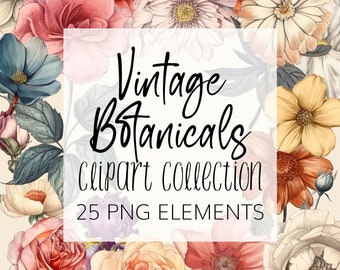 Vintage Botanical Clipart - Floral Clipart Set - PNG - Instant download