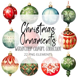 Watercolor Christmas Ornament Clipart Set - Christmas - PNG - Instant download