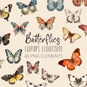 Conjunto de clipart de borboletas vintage - PNG - download instantâneo