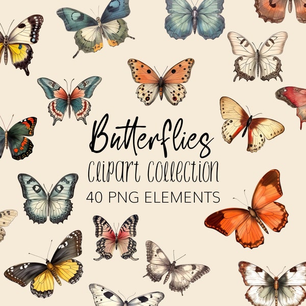 Vintage vlinders clipart set-PNG-Instant download
