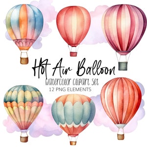 Watercolor Hot Air Balloon Clipart - PNG - Instant download
