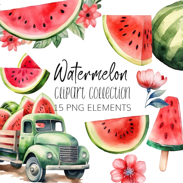 Watermelon Watercolor Clipart Set - PNG - Instant download