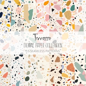 Terrazzo Digital Paper Set, Watercolor, Seamless Patterns - Instant download
