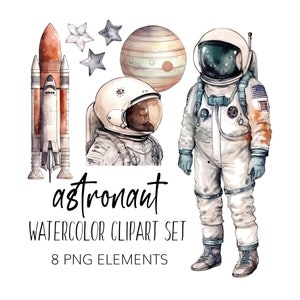 Set di clipart astronauta dell'acquerello - Clipart spaziale - PNG - Download istantaneo