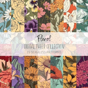 Floral Digital Paper Set, Seamless Patterns - Instant download