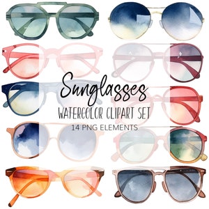 Watercolor Sunglasses Clipart - PNG - Instant download